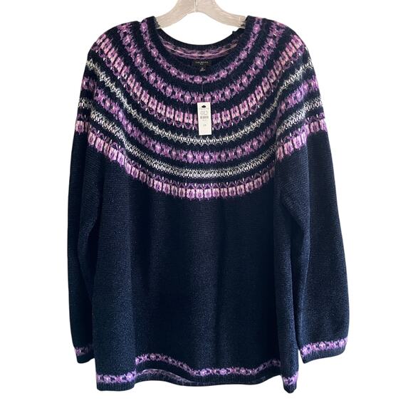 NWT Talbots Plus Fair Isle Sweater 2X Pullover Purple Sparkle Metallic Holiday - Picture 1 of 15